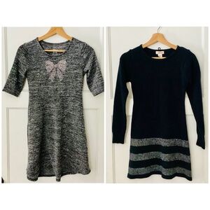 Girl Clothes Lot Of 2 Size 10-12 Sweater-Dress Knit Black Gray bow Holiday Party